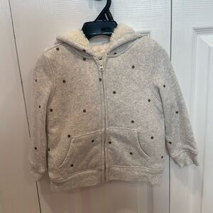 Osh Kosh B’gosh - sherpa lined hoodie, size 24 months, grey with gold dots, NWOT